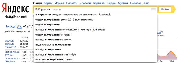 В Хорватии поисковые запросы, яндекс