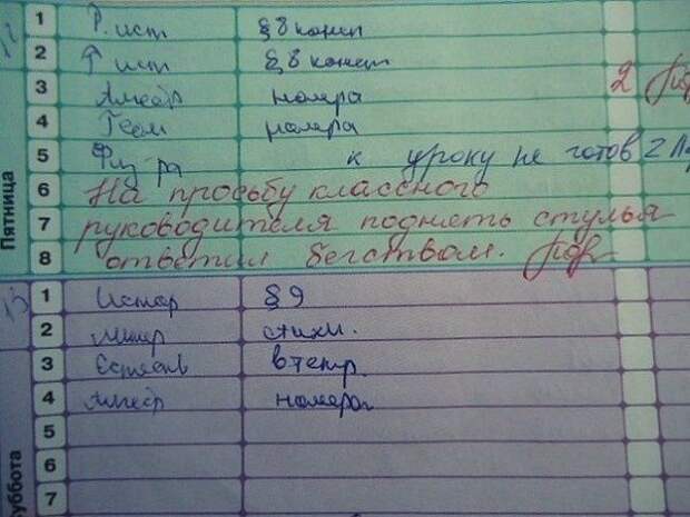Учительские перлы из школьных дневников