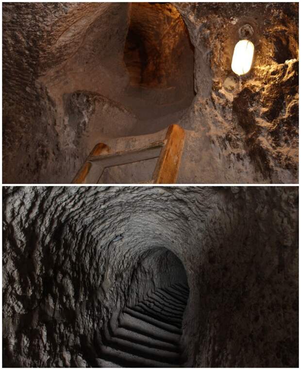 Лабиринты лестниц, переходов, тайных ходов и галерей пронизывают пещерный город Вардзиа (Грузия).