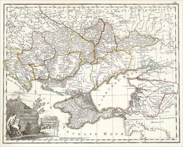 Атлас Российской империи. 1800 год. Лист 38. Новороссийская губерния из 12 уездов