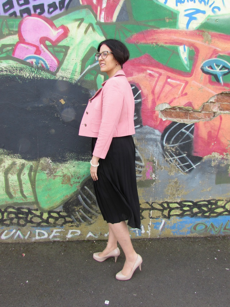 Pleated skirt, pastel blazer and breton top Pleated skirt, pastel blazer and breton top