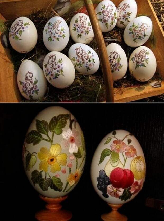 вышивка лентами на яичной скорлупе