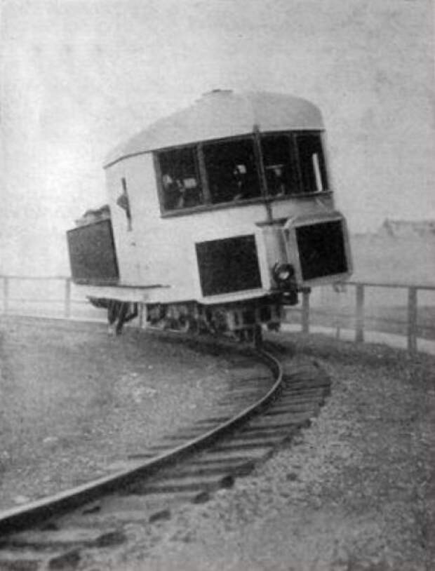 Прототип монорельса гироскопа Луи Бреннана, Англия, 1907 г. вагоны, железнодорожные, изобретения, поезда, рельсы, факты, фантазии