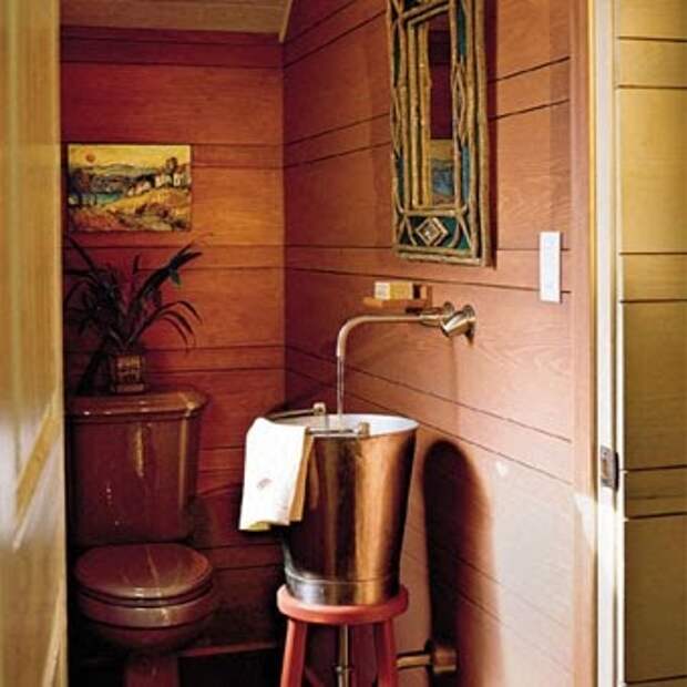 Дизайн ванной комнаты составляет единое цело со общим стилем дома