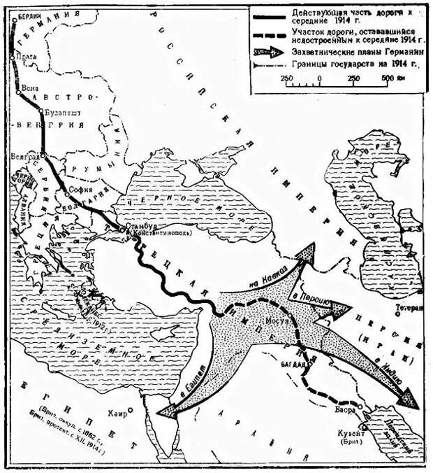 Карта Багдадской железной дороги и потенциальные возможности, которые она предоставляла для германской экспансии на Ближнем Востоке