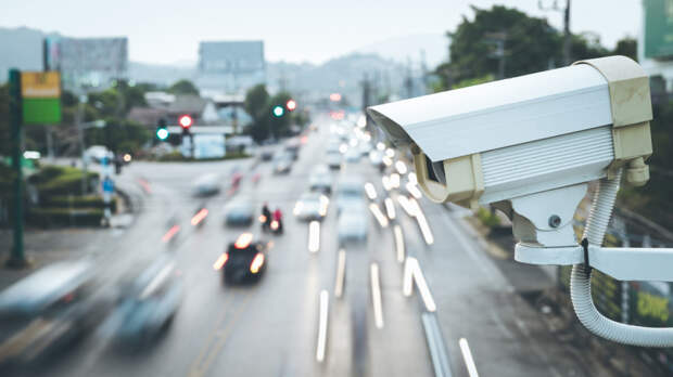 Security CCTV camera operating over the road