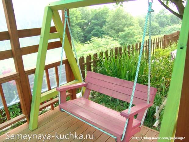 качели на веревке для дачи