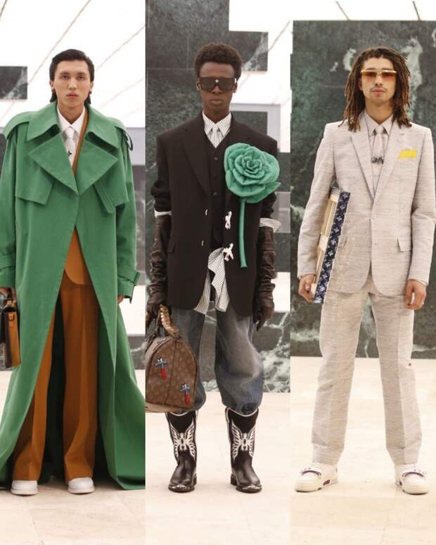 Сумка в виде самолета, мужская юбка, стальной костюм: показ Louis Vuitton, обзор