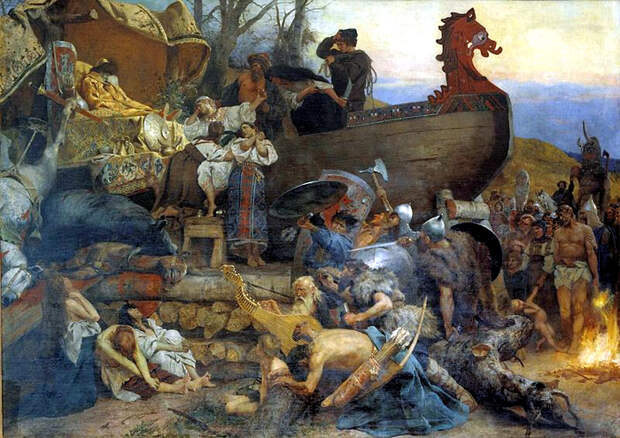 Похороны знатного руса, Государственный Исторический Музей, Москва. Художник Г. Семирадский. По мотивам рассказа Ибн Фадлана о встрече с русами в 921 году.