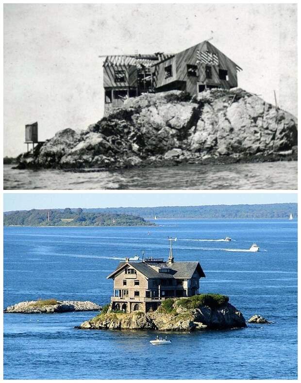 Дом на скалистом острове в заливе Наррагансетт (Clingstone House, США). Дом на скалистом острове в заливе Наррагансетт (Clingstone House, США).