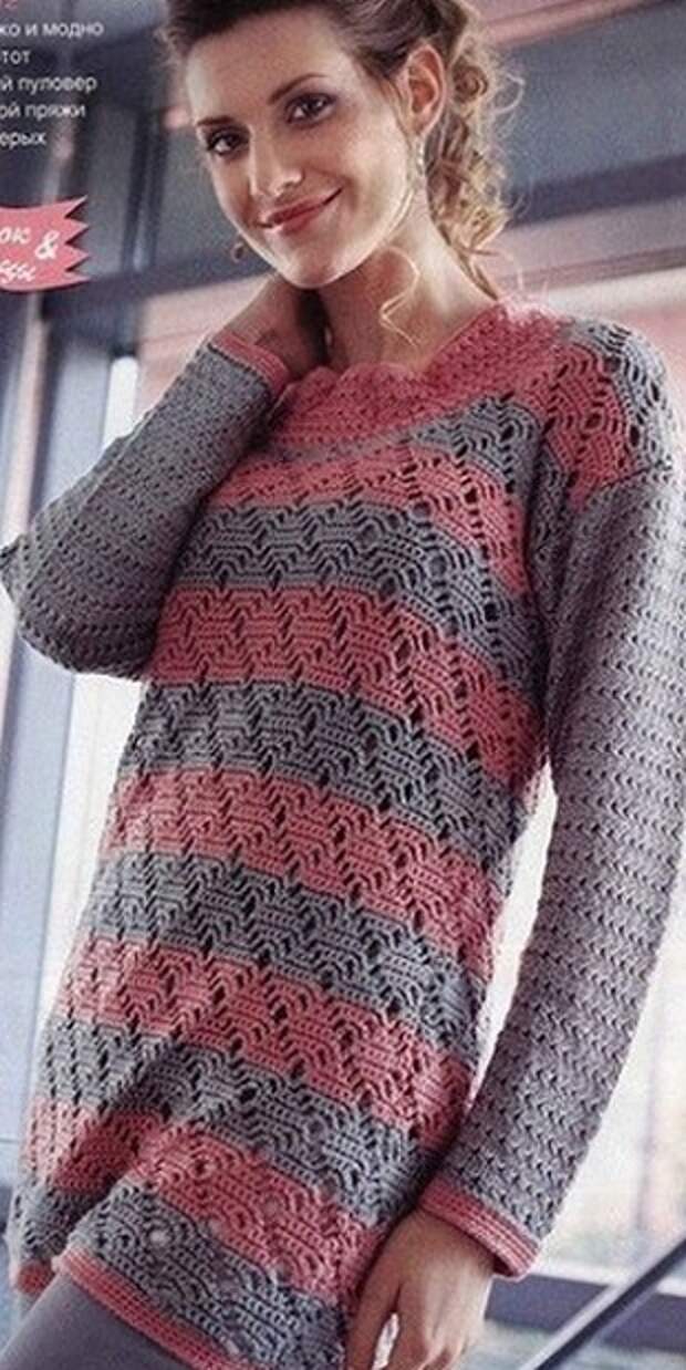 Пуловер спицами крючком