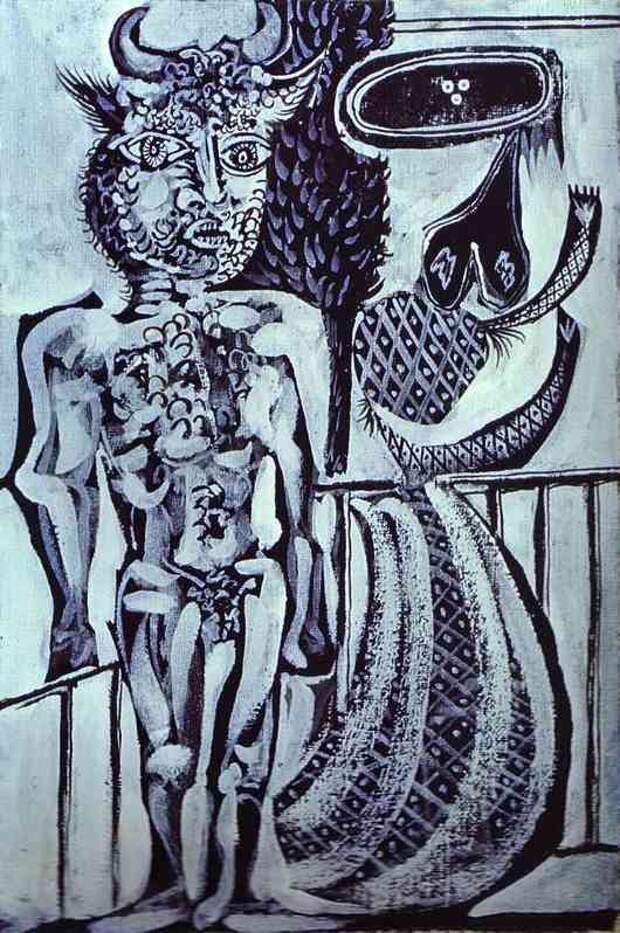 Пабло Пикассо. Минотавр с женой. 1937 год