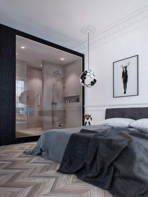 Шкаф с фасадами из прозрачного стекла - стильный элемент современной спальни