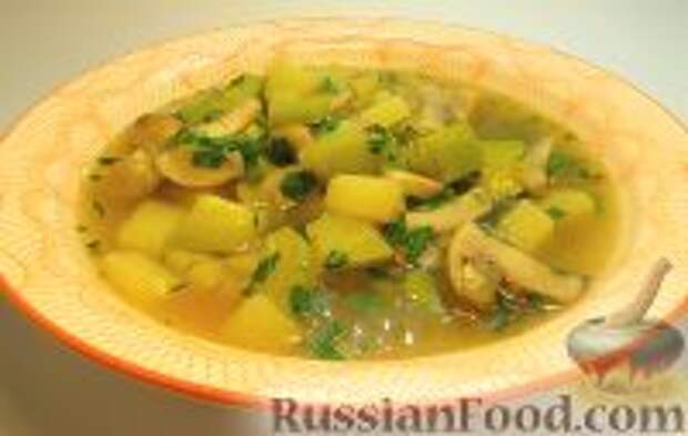 Фото к рецепту: Суп с кабачком и грибами