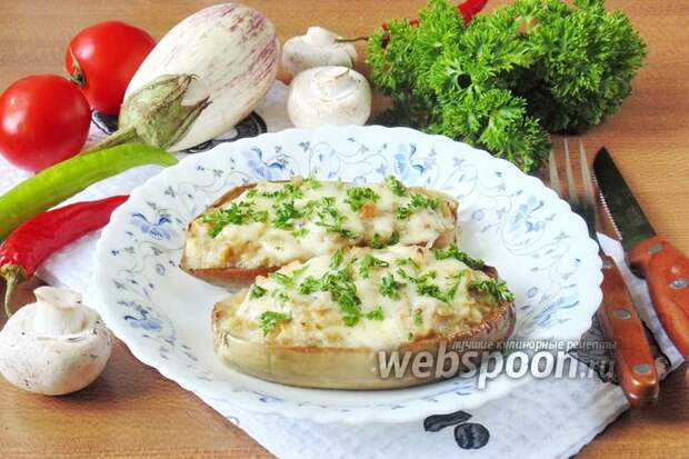 Фото Белые баклажаны фаршированные курицей и грибами