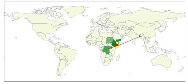 Карта на PopulationPyramid.net несколько странная: Сомали разделена на два государства демография, карта, карты, статистика, статистические карты, страны, страны мира