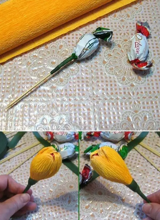 Тюльпаны из гофрированной бумаги своими руками