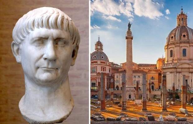 Император Траян (98 - 117). Мрамор. Остия. Музей. / Колонна Траяна в Риме. 113 год н.э.