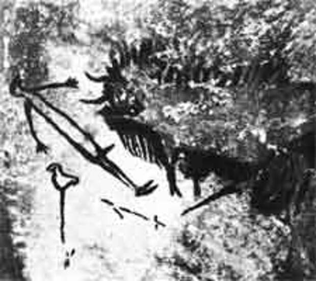 Сцена охоты. Живописное изображение в пещере Ласко во Франции 