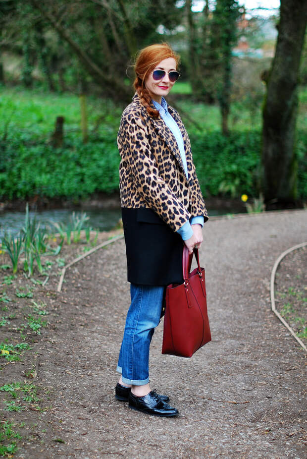 Leopard & black coat with boyfriend jeans