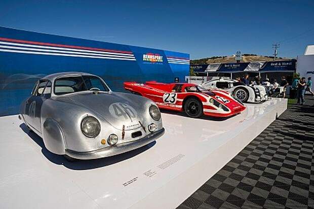 Porsche 356 SL 1949 года (1,1 л, 48 л.с., 640 кг, 160 км/ч), Porsche 917K 1969 года с 12‑цилиндровым 600‑сильным оппозитником (825 кг, 360 км/ч) и Porsche 917 Hybrid. Красота! Жаль, что фестиваль Rennsport Reunion проходит в среднем только раз в три года.