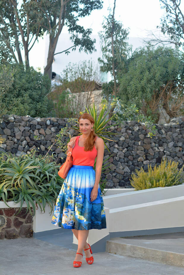 Santorini Chicwish midi skirt with orange and coral | Not Dressed As Lamb