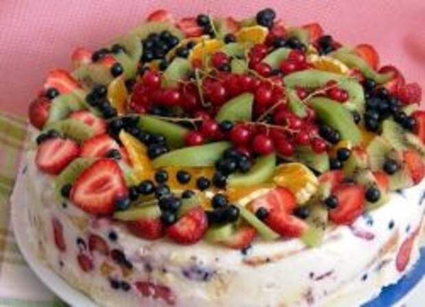 торт с творогом и желатином и фруктами