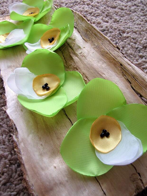 Ручной пришить цветок аппликации (6 шт) - зеленый лайм Орхидеи
