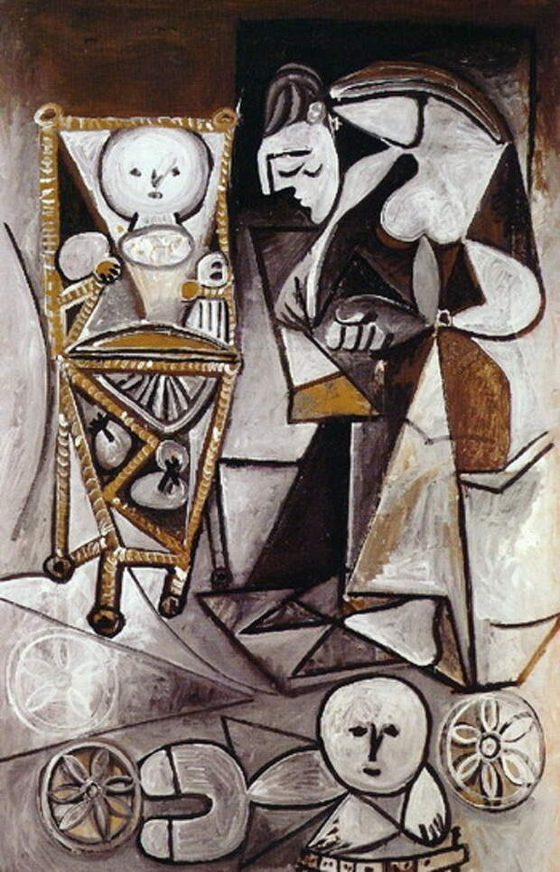 Пабло Пикассо. Рисующая женщина, окруженная детьми [Франсуазу, рисующую с детьми]. 1950 год
