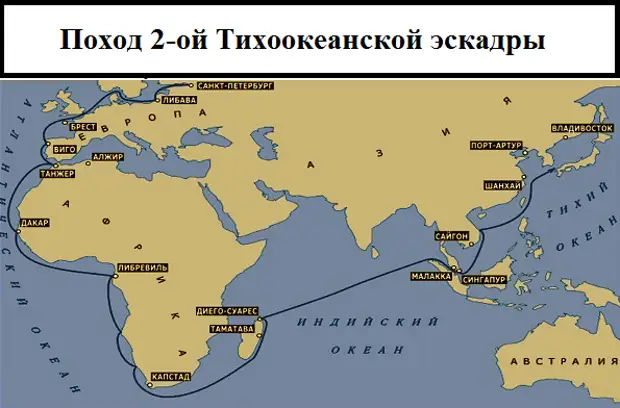 Карта похода 2 тихоокеанской эскадры