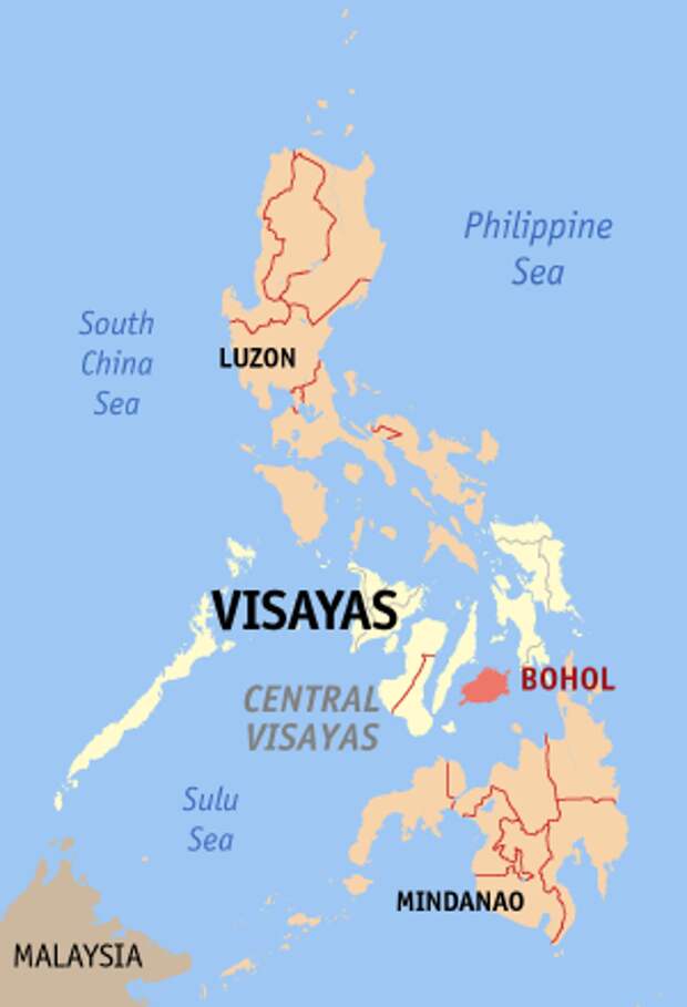 Остров Бохоль на карте Филиппин. Фото