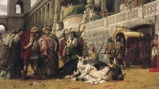 Нерон, рассматривающий казнённую христианку, от Генриха Семирадского.