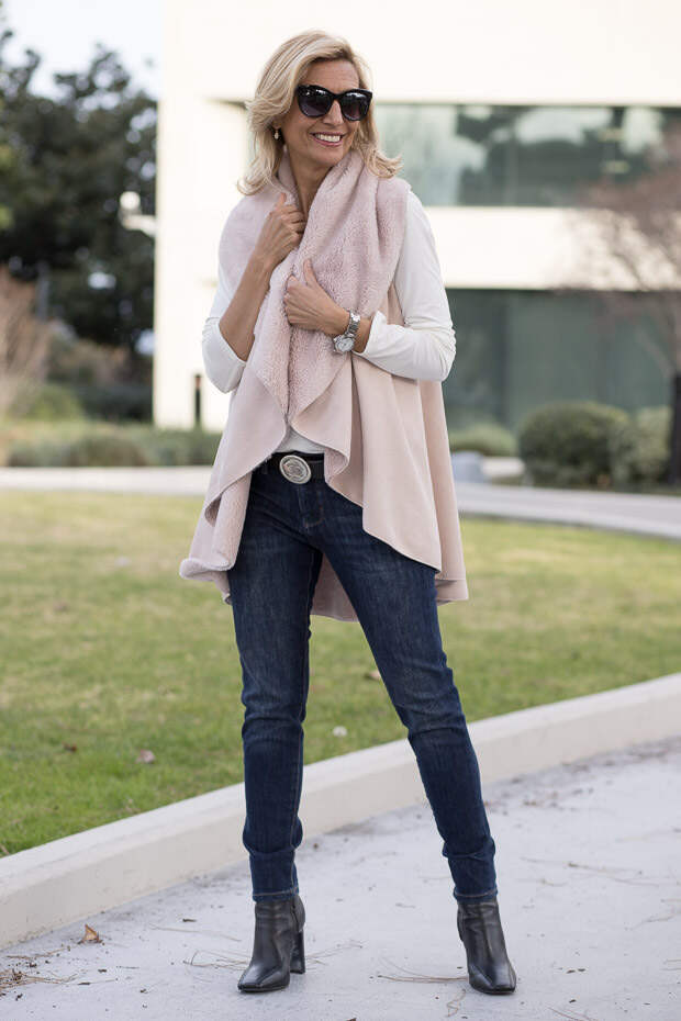 Blush Faux Suede and shearling cape vest for women