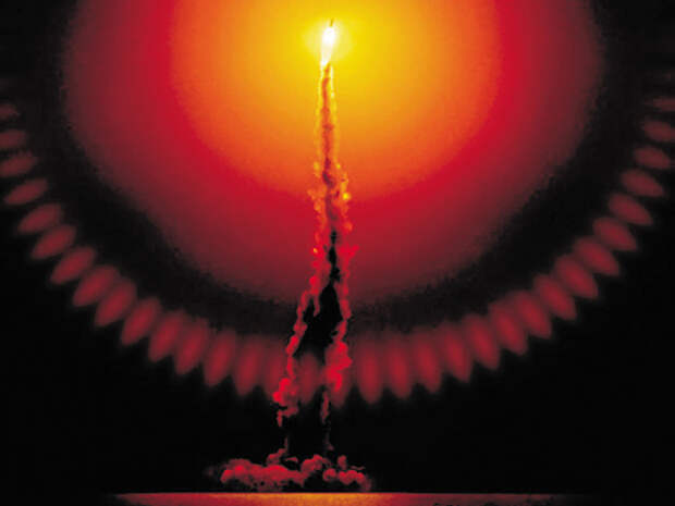 Ночной запуск с ракетоносца, находящегося под водой, баллистической ракеты третьего поколения. Ракетный комплекс разработан в Государственном ракетном центре.