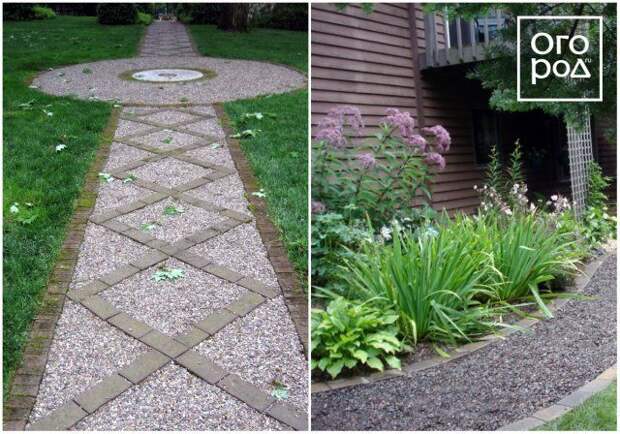 дорожка из гравия и брусчатки