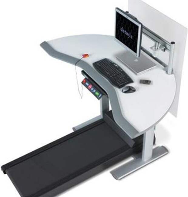 <B>Walkstation.</B><BR> Еще более необычный проект представила компания «Steelcase», рискнувшая совместить обычный офисный стол и стоящий на нем компьютер с беговой дорожкой. Как надеятся создатели конструкции, удивительное рабочее место сохранит здоровье своего владельца, избавив от лишнего веса и гиподинамии. Рабочее место pce workstation