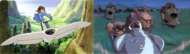 Фантастические летательные аппараты в ранних фильмах Миядзаки «Навсикая из Долины ветров» (слева) и «Небесный замок Лапута» (справа) - «Лучше быть свиньёй, чем фашистом» | Warspot.ru