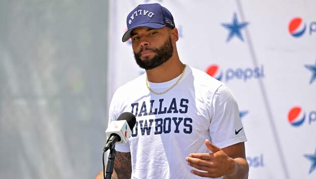 Dak Prescott addressing the media
