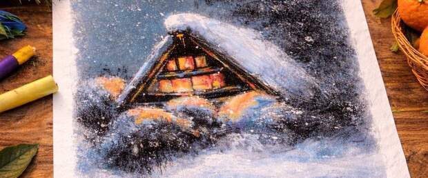 Мастер-класс по живописи акрилом «Заснеженный домик»