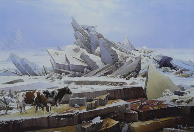Les vaches perdues sur la mer de glace de Caspar David Friedrich