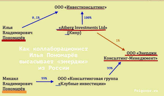 Схема бизнеса клана Пономарёвых в России, составленной по данным электронной картотеки «Контур. Фокус».