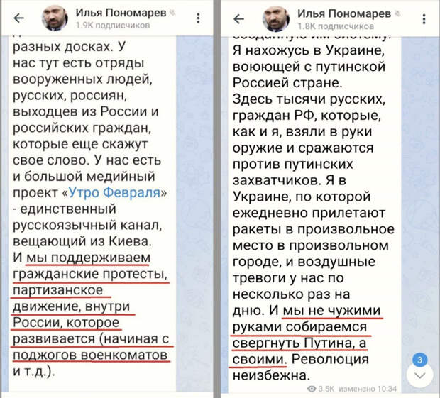 Сканы соцсетей Пономарёва с призывами к вооружённому мятежу