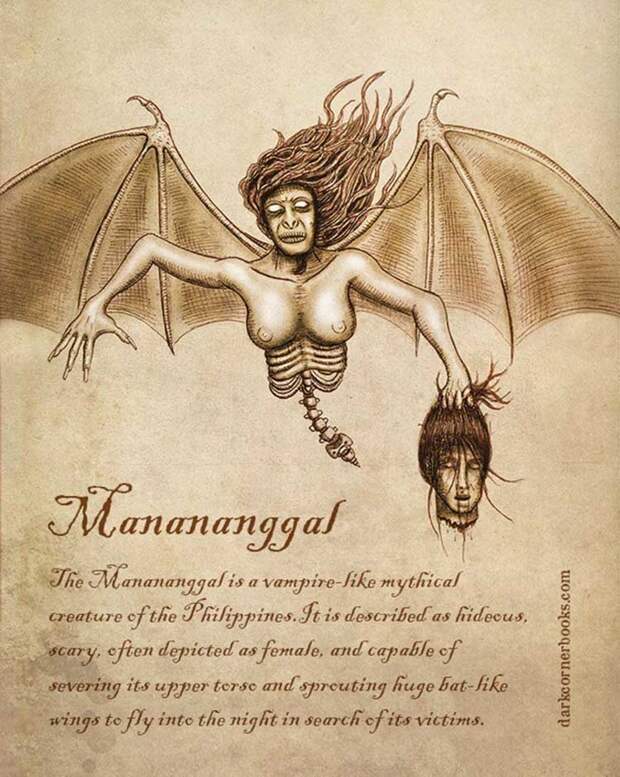 8. Мананангал (Manananggal) жуть, иллюстрация, мифические существа, рисунок