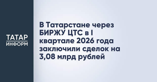 В Татарстане через БИРЖУ ЦТС в I квартале 2026 года заключили сделок на 3,08 млрд рублей