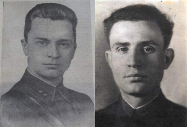 Политрук Михаил Егорцев (слева) и его заместитель Лазарь Паперник (справа). Возглавили отряд после ранения командира. Пали смертью героев