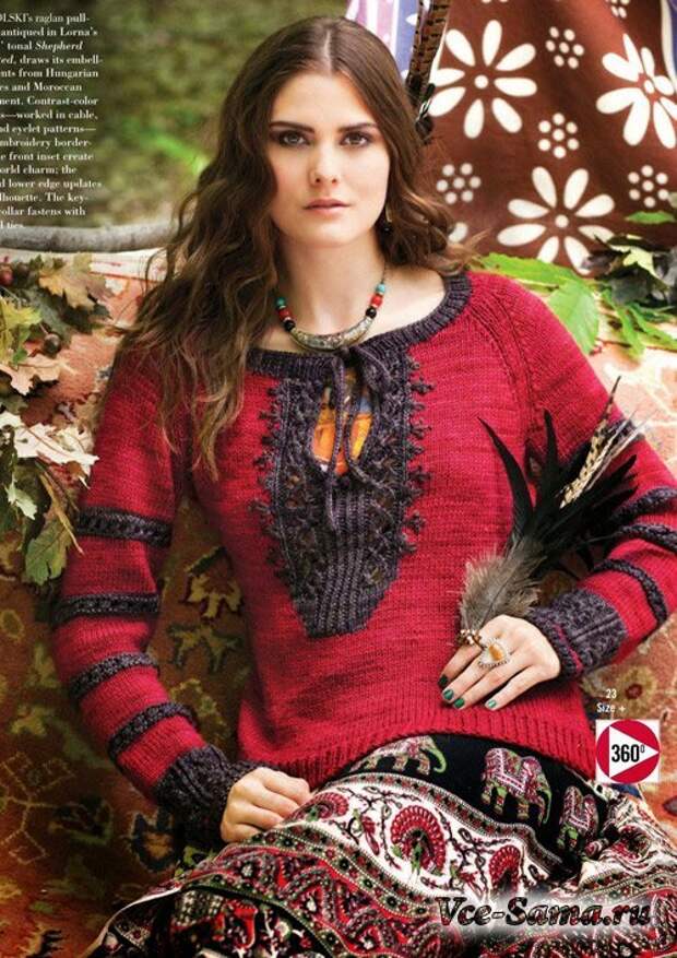 Вязание пуловера спицами черное и красное