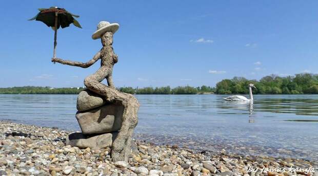 Скульптуры из коряг, выброшенных на берег