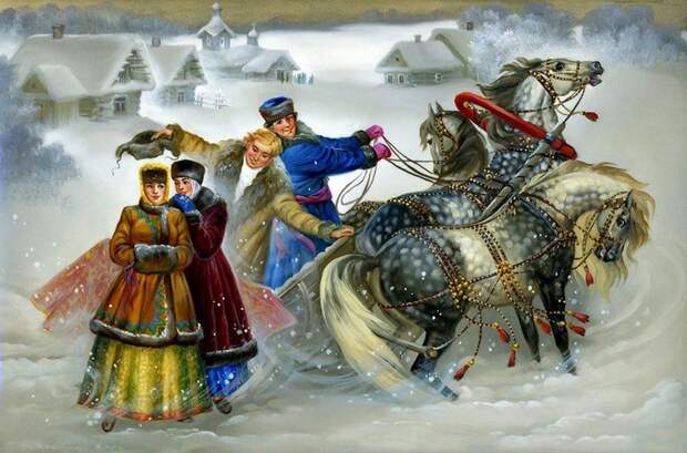 Русская зима Русская зима. Федоскинская лаковая миниатюра.