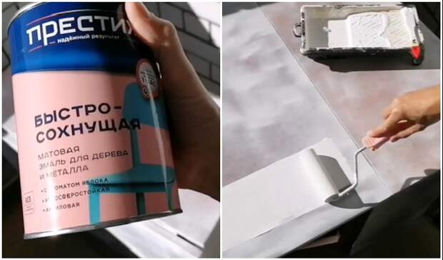 Краску на поверхность стола лучше наносить поролоновым валиком. Краску на поверхность стола лучше наносить поролоновым валиком.