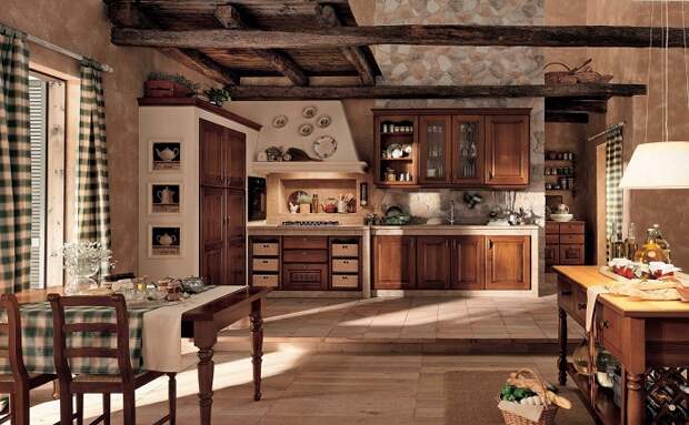 Удачное решение при оформлении столовой и кухни создать теплую атмосферу благодаря отменному деревенскому стилю.